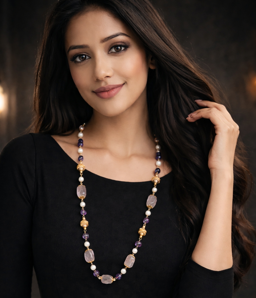 Royal Amethyst, Pearl & Tumble Gemstone Necklace