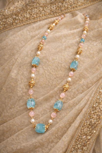 Royal Turquoise and Pink Melon Gemstone Necklace
