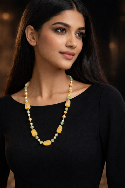 Elegant Green Aventurine with Yellow Tumble Statement Necklace