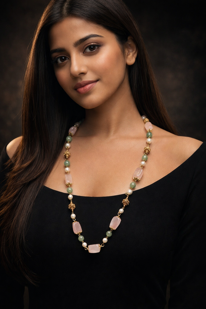 Rose Quartz & Aventurine Beaded Necklace