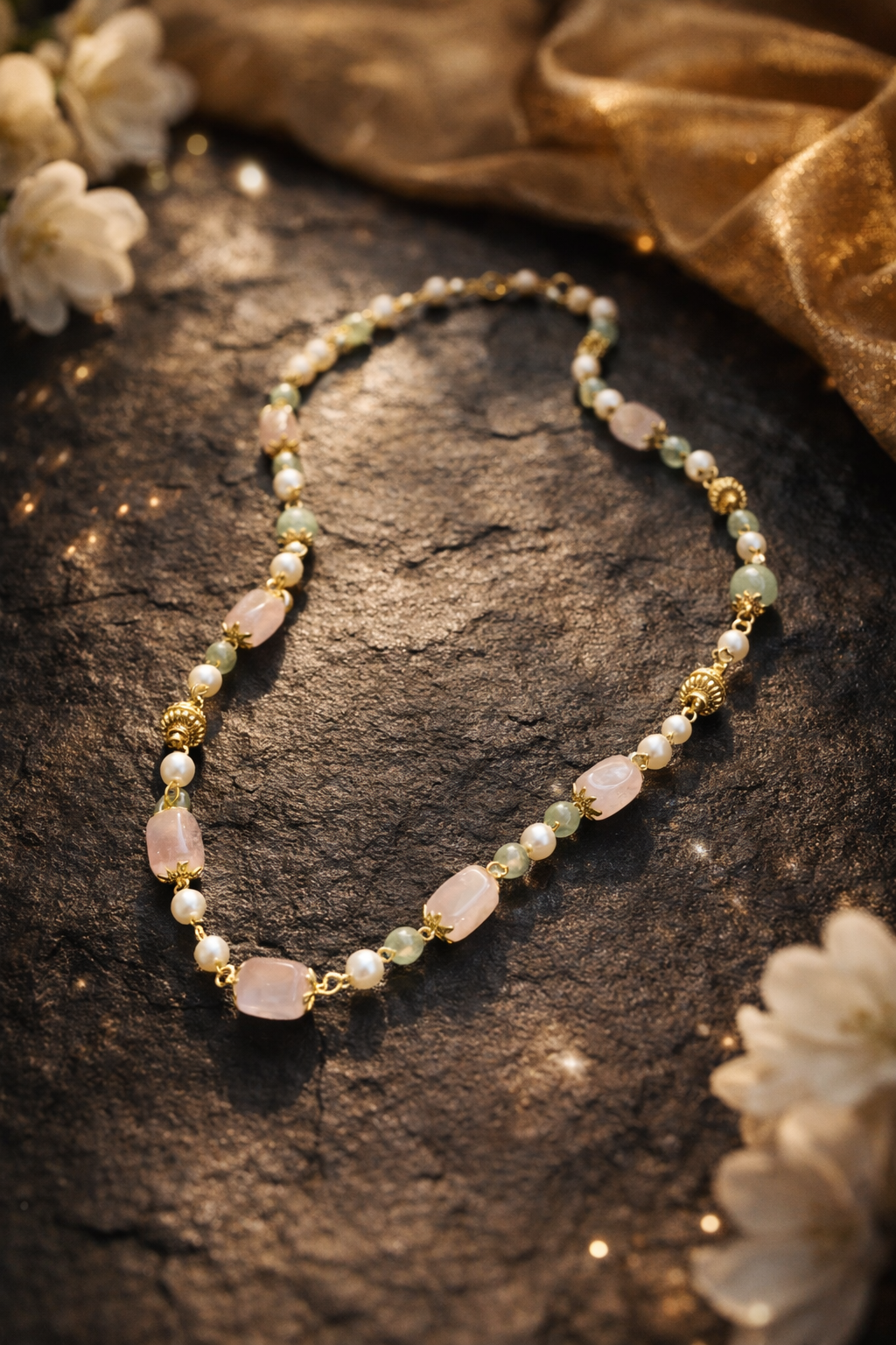Rose Quartz & Aventurine Beaded Necklace