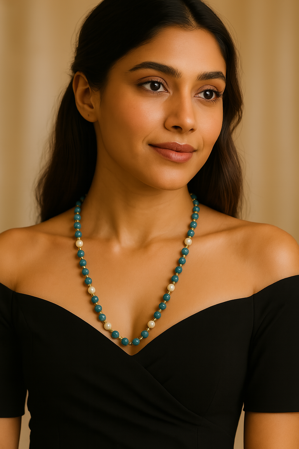 Handmade Blue Apatite Necklace – Natural Stones & Pearl Accents