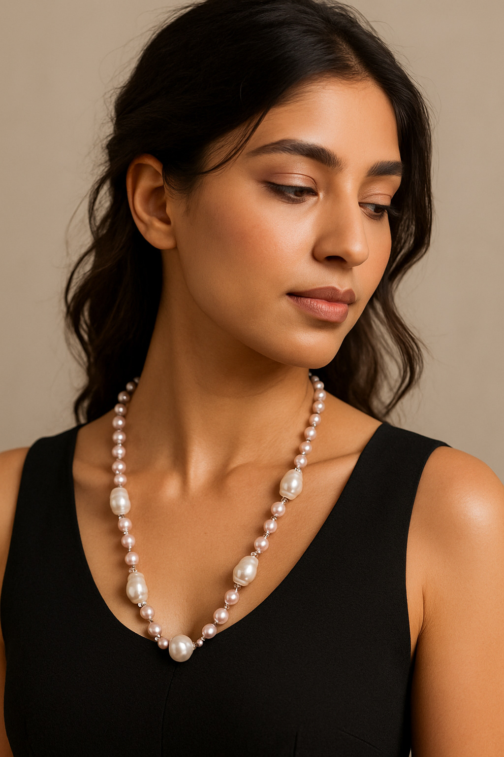 Elegant Buraq Pearl & 8mm Pearl Strings Necklace