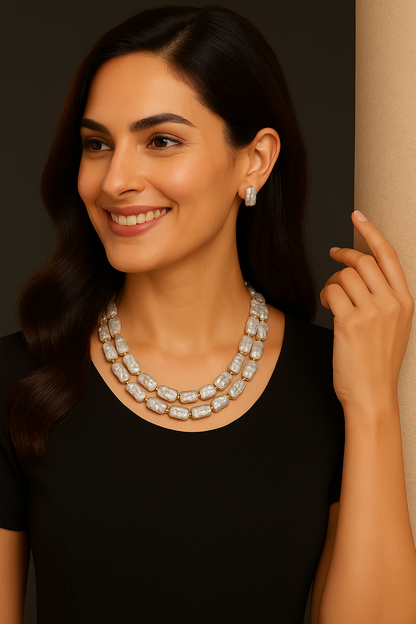 Flat Buraq Pearl Necklace with Gold Spacers | Elegant Natural Jewelry