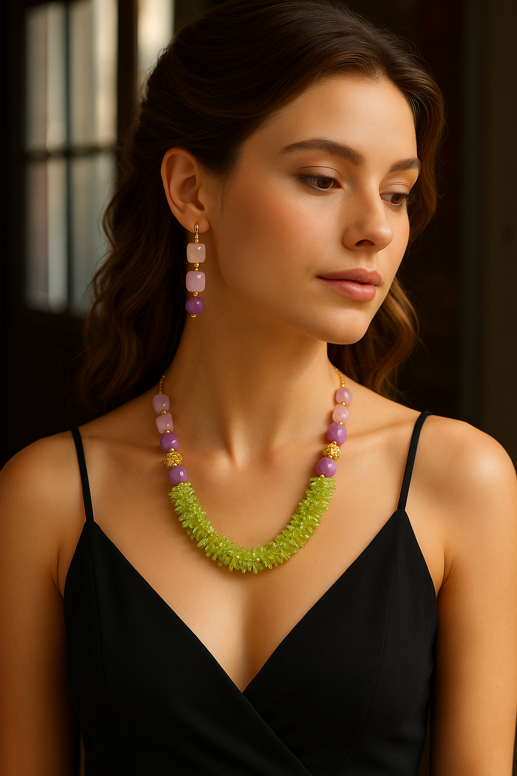 Lustrous Designer Peridot with Tumble Necklace