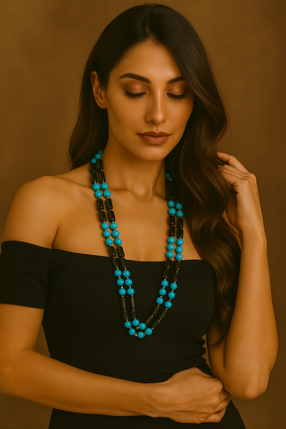 🔷 Blue Turquoise with Black Pipe Stones Necklace