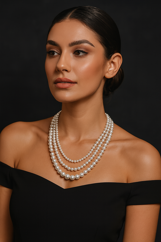 Elegant Shell Pearl Necklace – Multi-Strand Classic Design