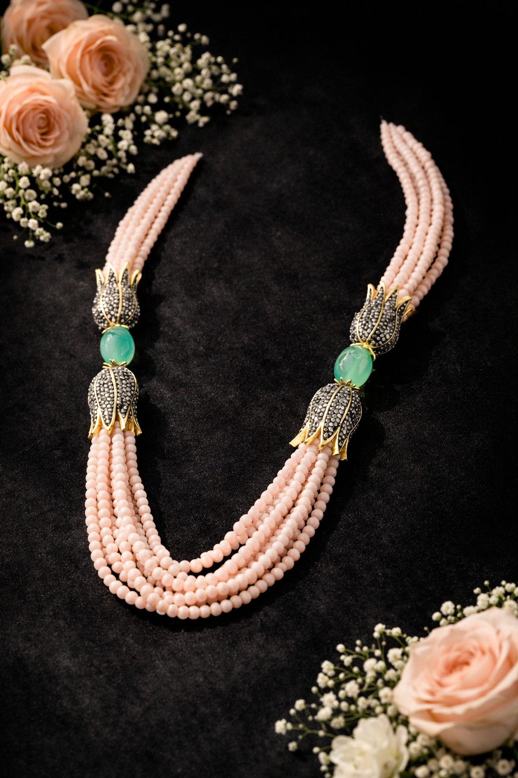 Handcrafted Peach onyx Bead Layered Necklace