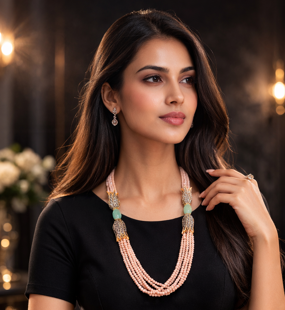 Handcrafted Peach onyx Bead Layered Necklace