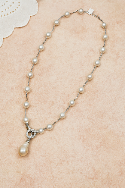Baroque Pearl Necklace with CZ Studded Link – Timeless Grace Gemstone Necklace by Emryn
