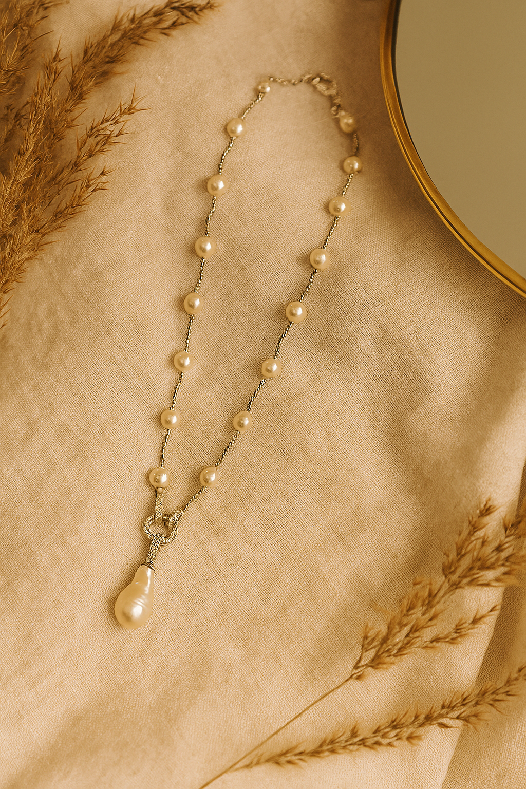 Baroque Pearl Necklace with CZ Studded Link – Timeless Grace Gemstone Necklace by Emryn