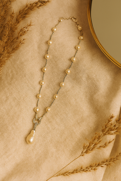 Baroque Pearl Necklace with CZ Studded Link – Timeless Grace Gemstone Necklace by Emryn