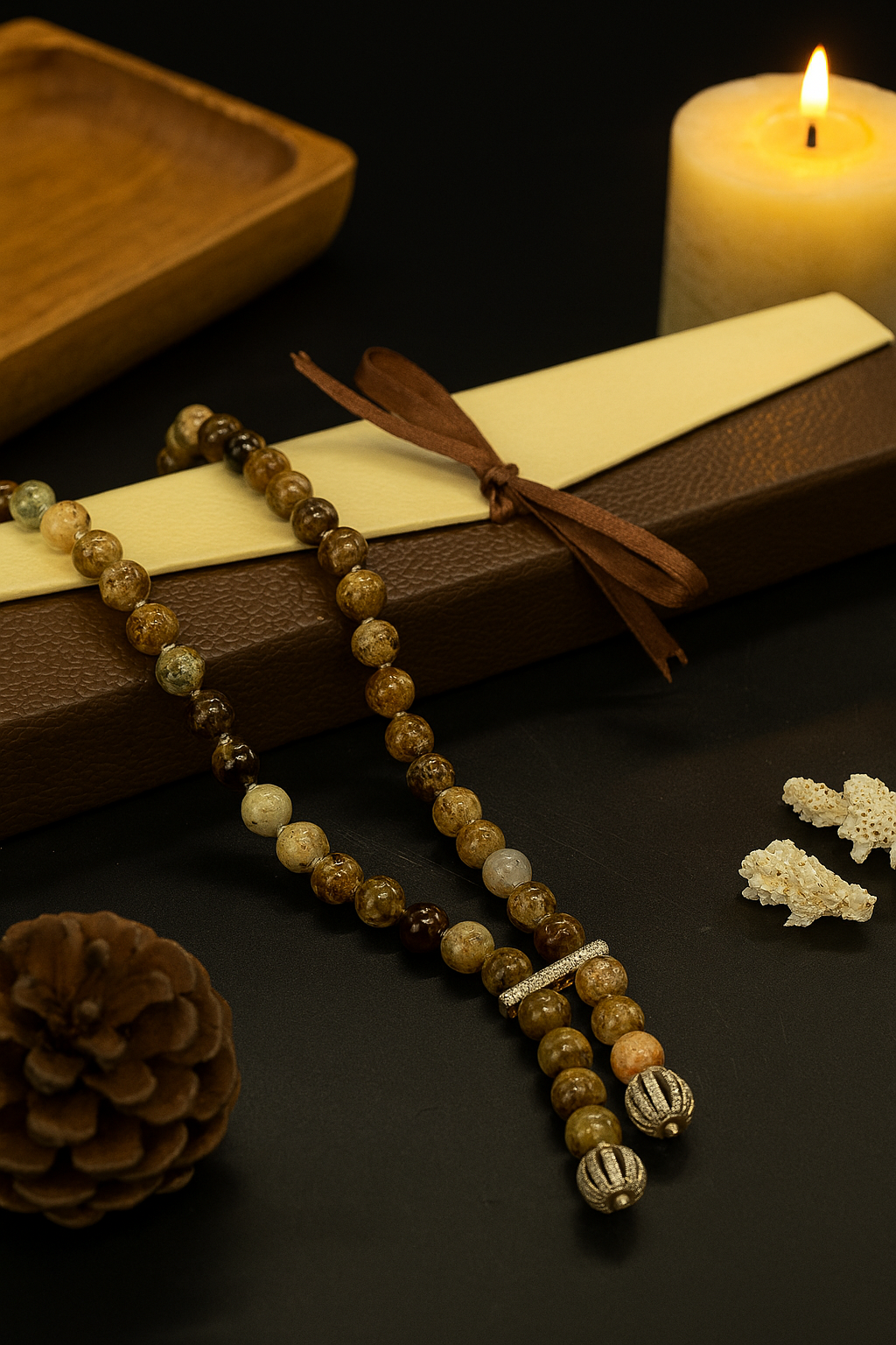 Green Garnet Gemstone Beaded Necklace with Antique Silver Accents