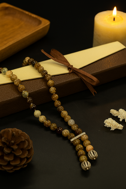 Green Garnet Gemstone Beaded Necklace with Antique Silver Accents