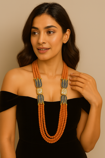 Delicately Handcrafted Peach Onyx Necklace