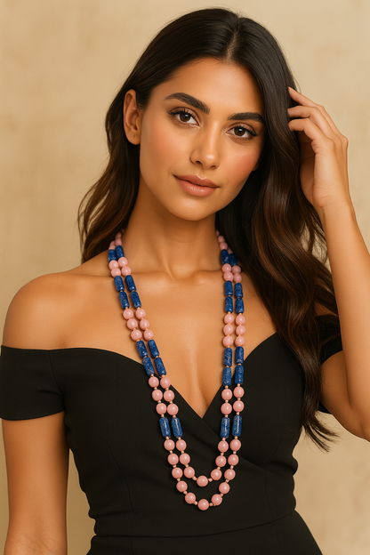 Elevate Rodolite  with Lapis  Natural gem Stone Necklace