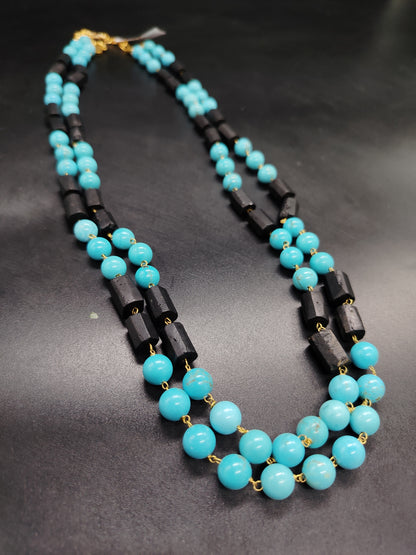 🔷 Blue Turquoise with Black Pipe Stones Necklace