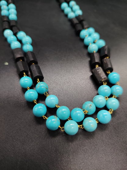 🔷 Blue Turquoise with Black Pipe Stones Necklace