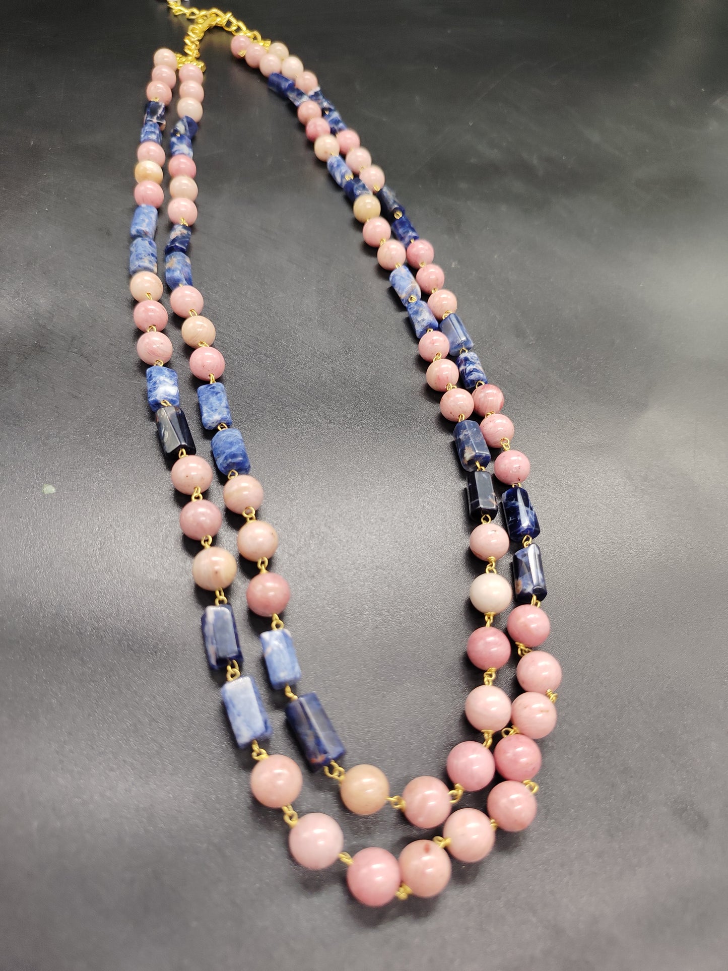 Elevate Rodolite  with Lapis  Natural gem Stone Necklace