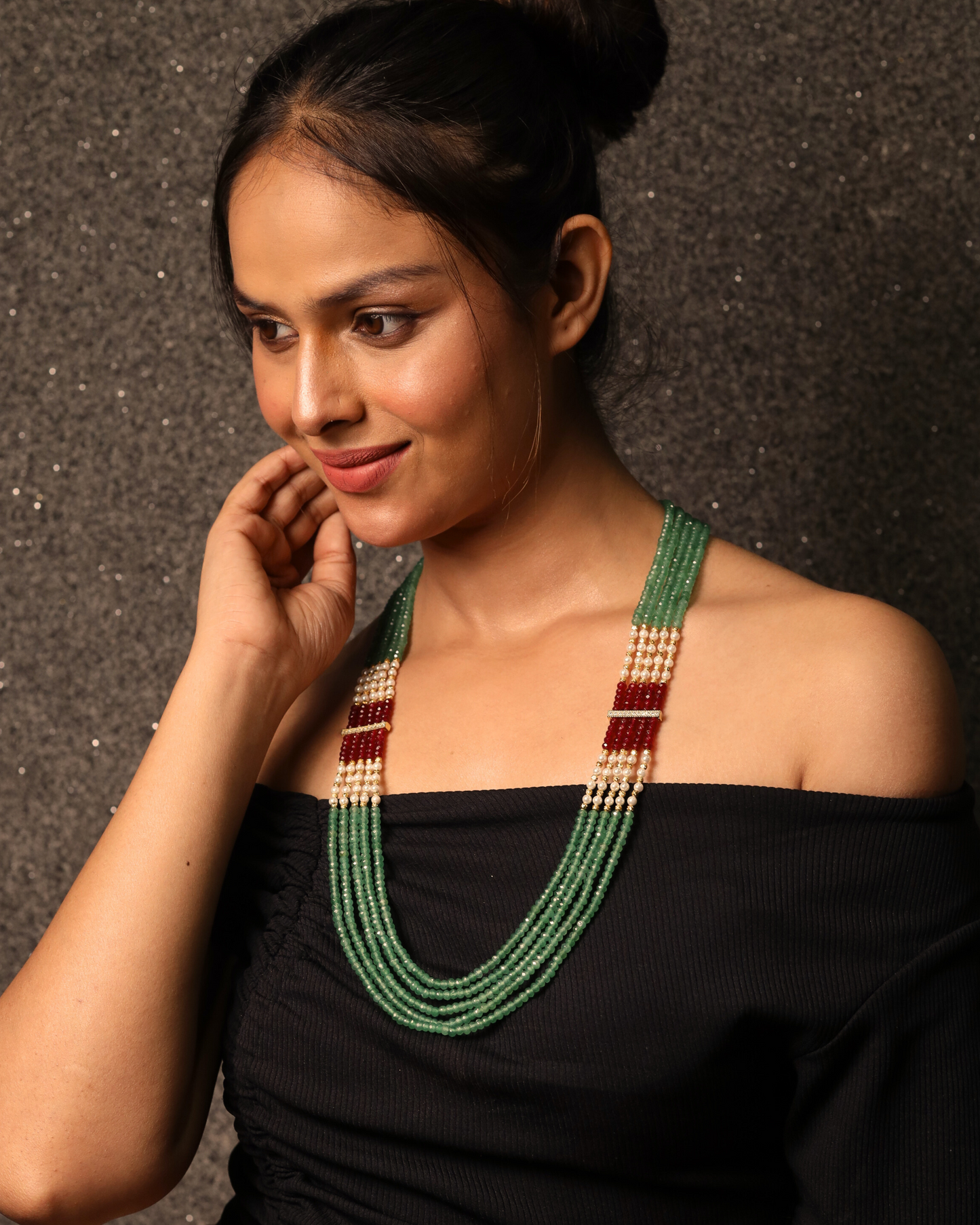 Mint Green onyx Five Layer Necklace