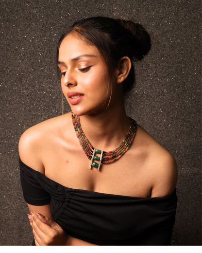 Tourmaline  with green tumbles five line necklace