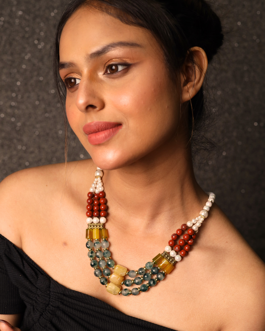 Red Aventurine with tumbles &  pearl necklace