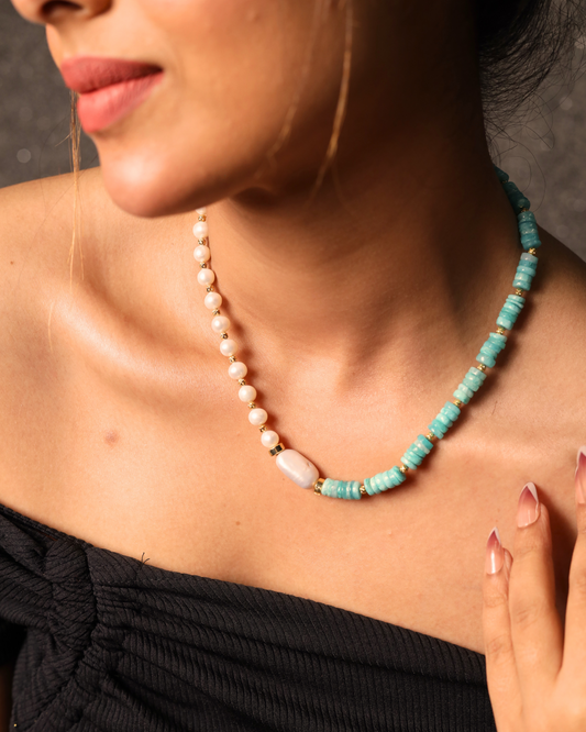 Amazonite with fresh water pearl necklace