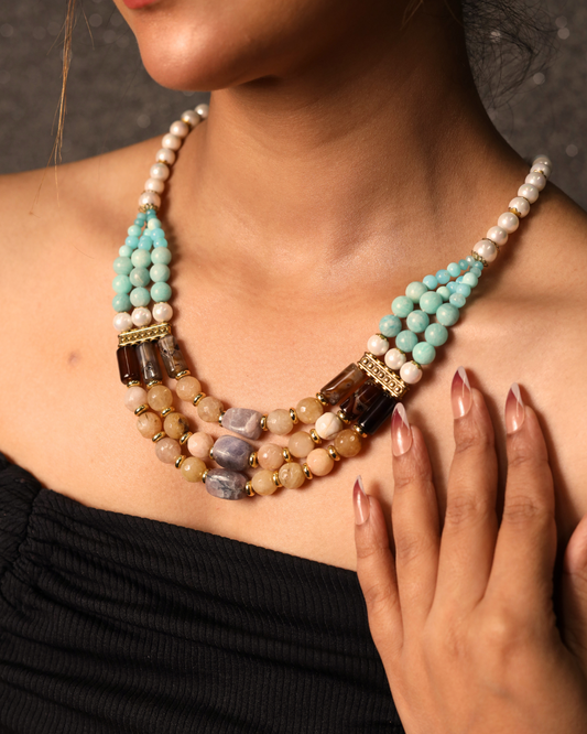 Amazonite with Pearl & shaded tumbles Necklace