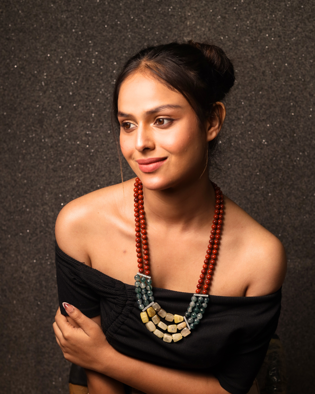 Red Aventurine with Green Jasper and Yellow Tumbles Necklace