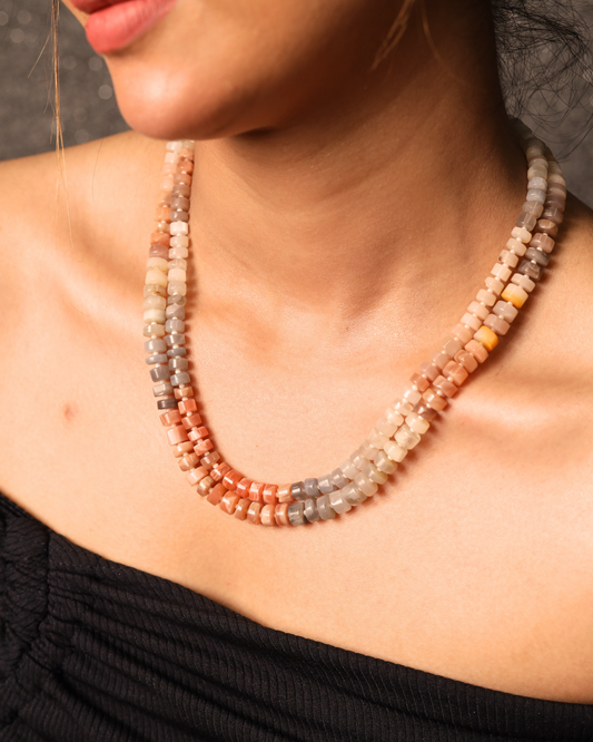 Shaded Moonstone Heishi cut  Layered  Necklace