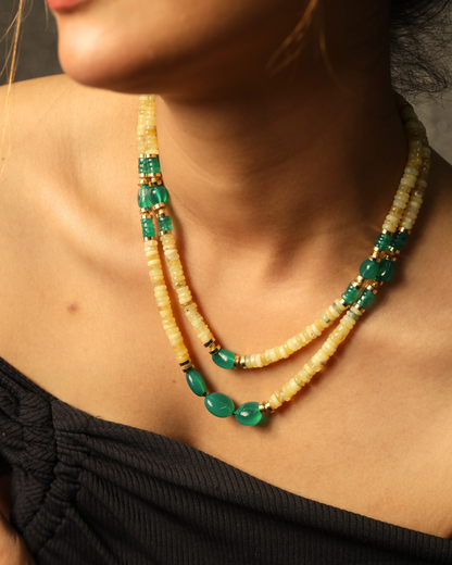 Yellow Opal with Green Onyx Necklace