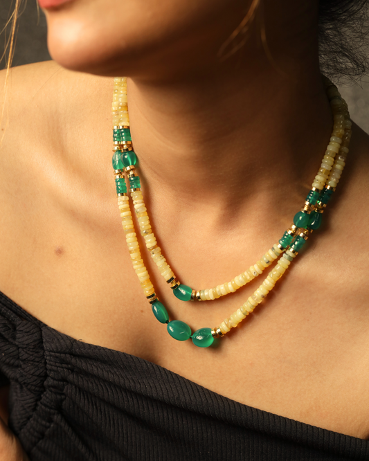 Yellow Opal with Green Onyx Necklace