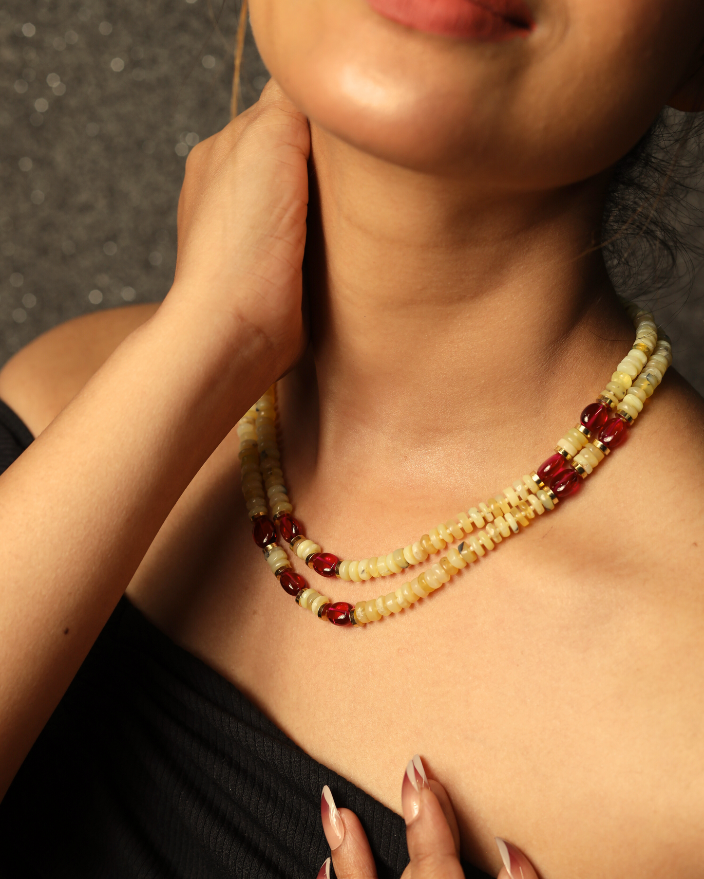 Yellow Opal with Ruby Necklace