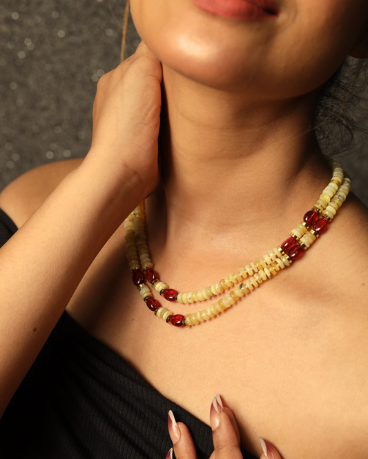 Yellow Opal with Ruby Necklace