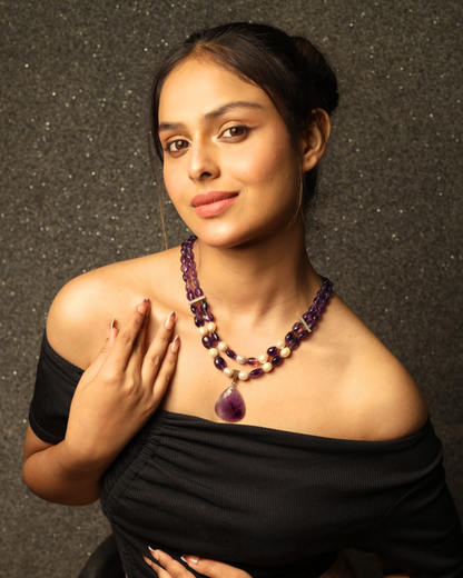 Amethyst with Freshwater Pearl & Locket Necklace