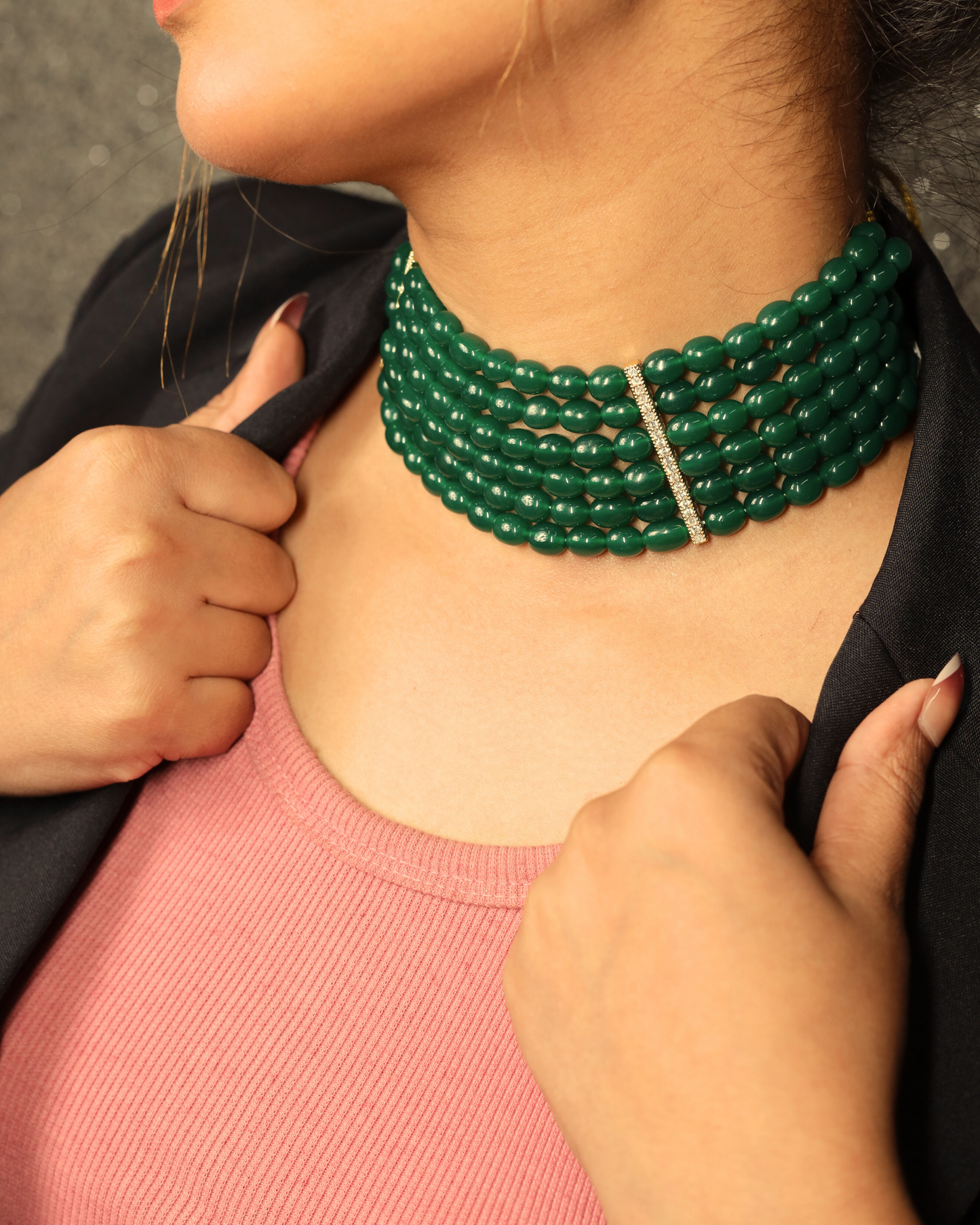 Bold Layered Green Oval onyx Choker