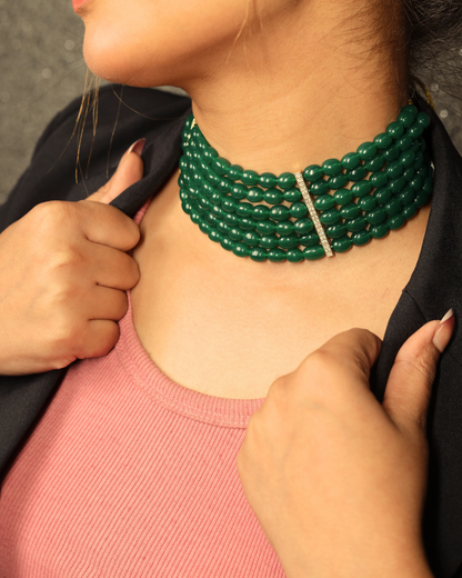 Bold Layered Green Oval onyx Choker