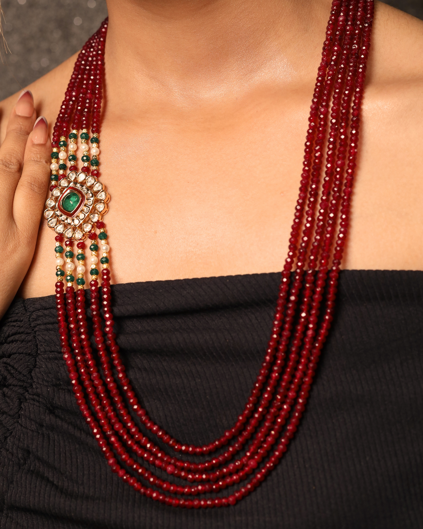 Broach  Style Ruby Onyx Necklace