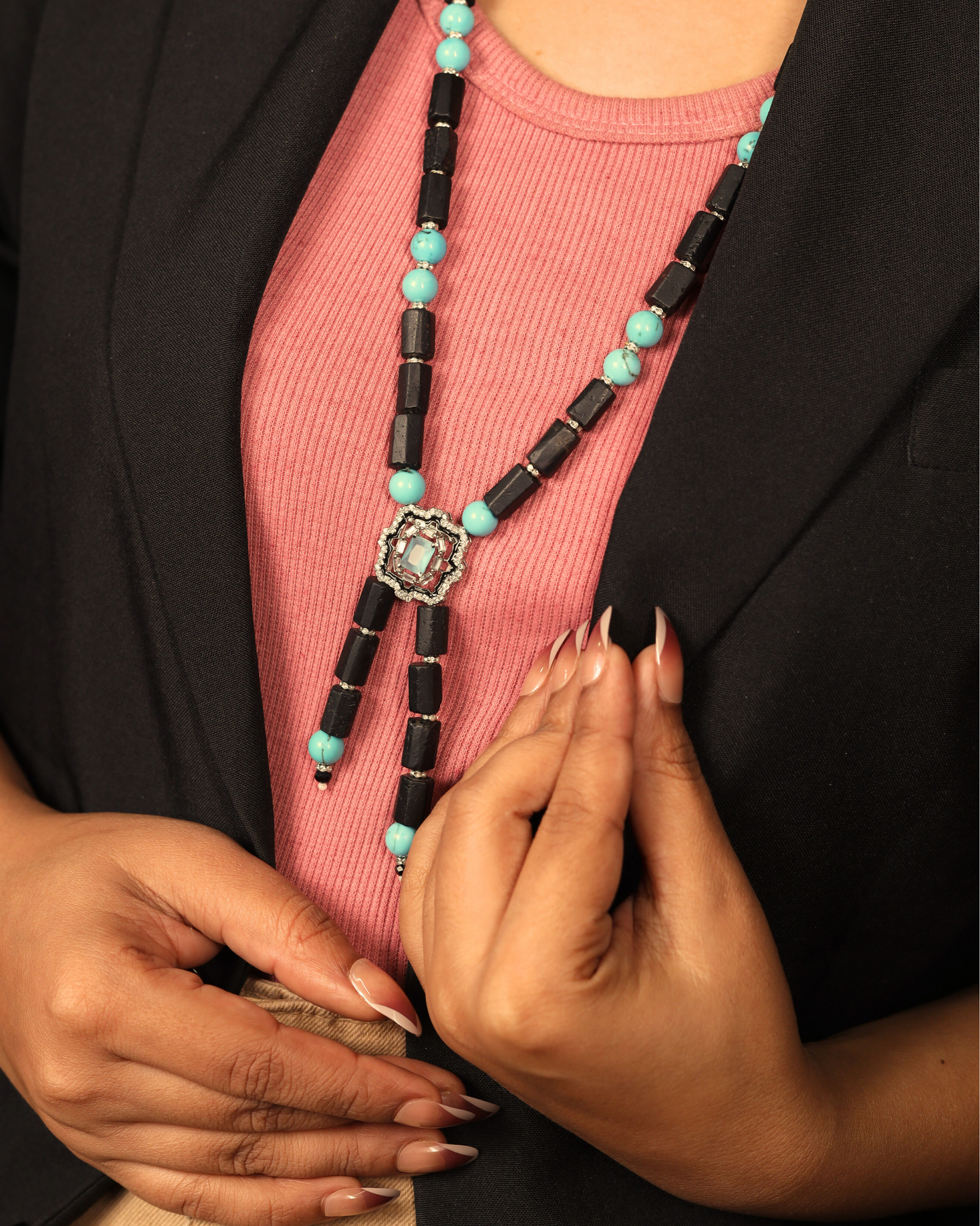 Black &  Turquoise Contemporary  String Necklace