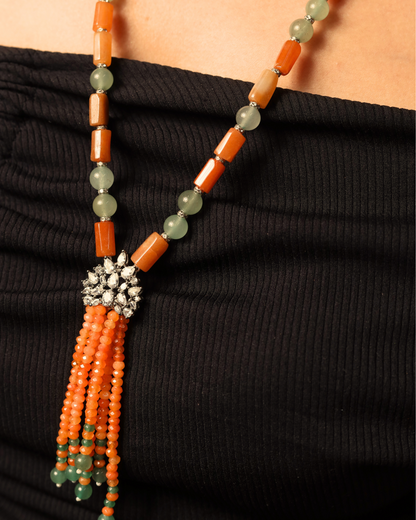 Red & Green Aventurine with bunch style locket  Necklace