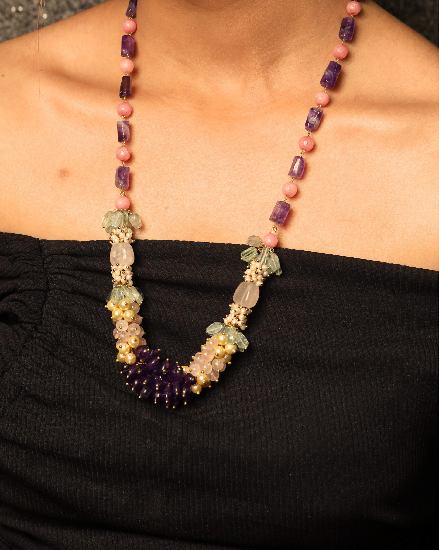 Amethyst & Rose Quartz Bunch Necklace
