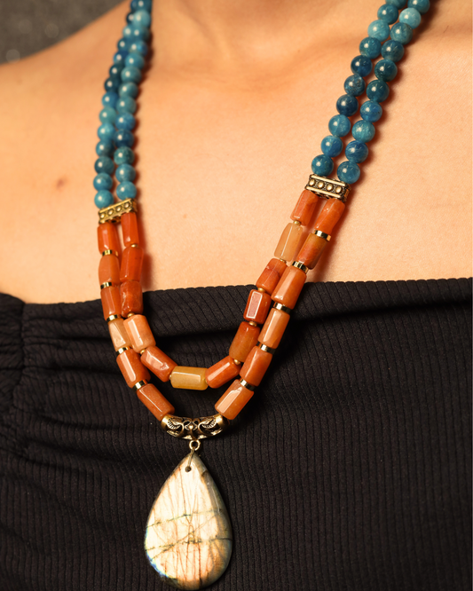 Red Aventurine &  Apatite Beads with Locket Necklace