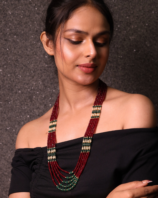 Ruby Onyx with green pumpkin beads Necklace