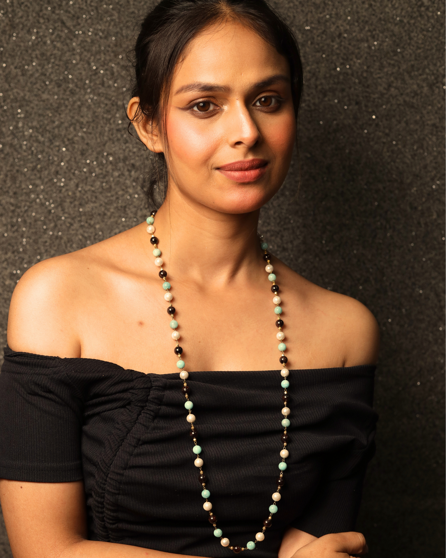 Amazonite, Garnet & Pearl Beads String Necklace