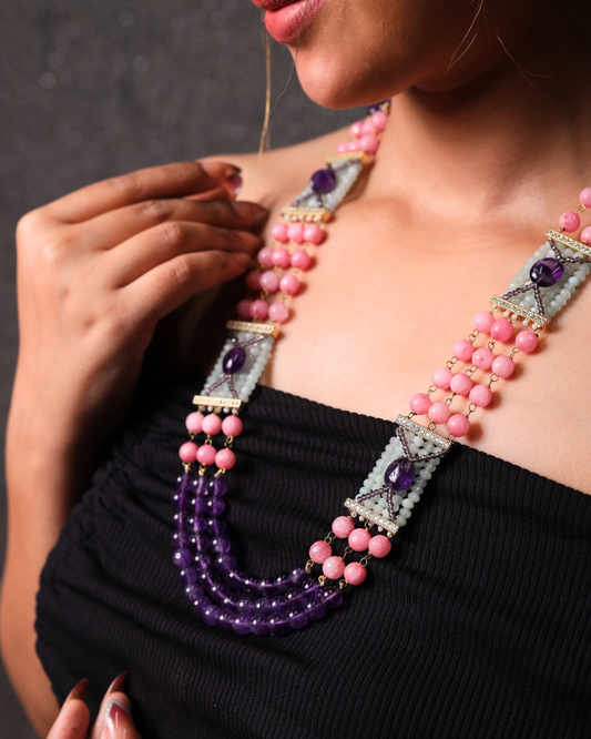 Designer Amethyst & pink Natural beads  Necklace
