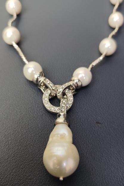 Baroque Pearl Necklace with CZ Studded Link – Timeless Grace Gemstone Necklace by Emryn