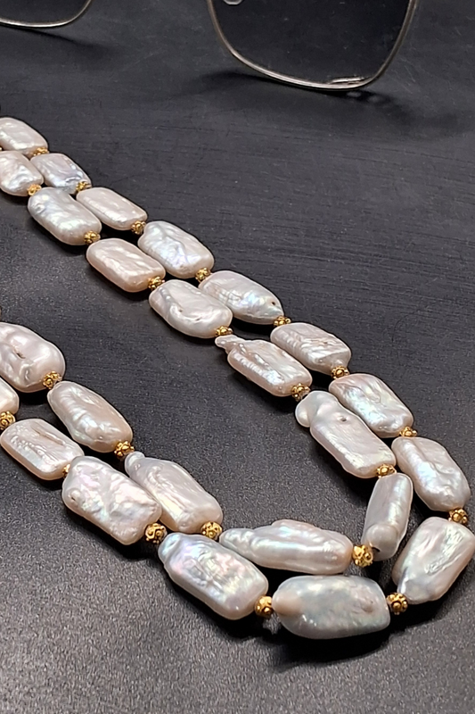 Flat Buraq Pearl Necklace with Gold Spacers | Elegant Natural Jewelry