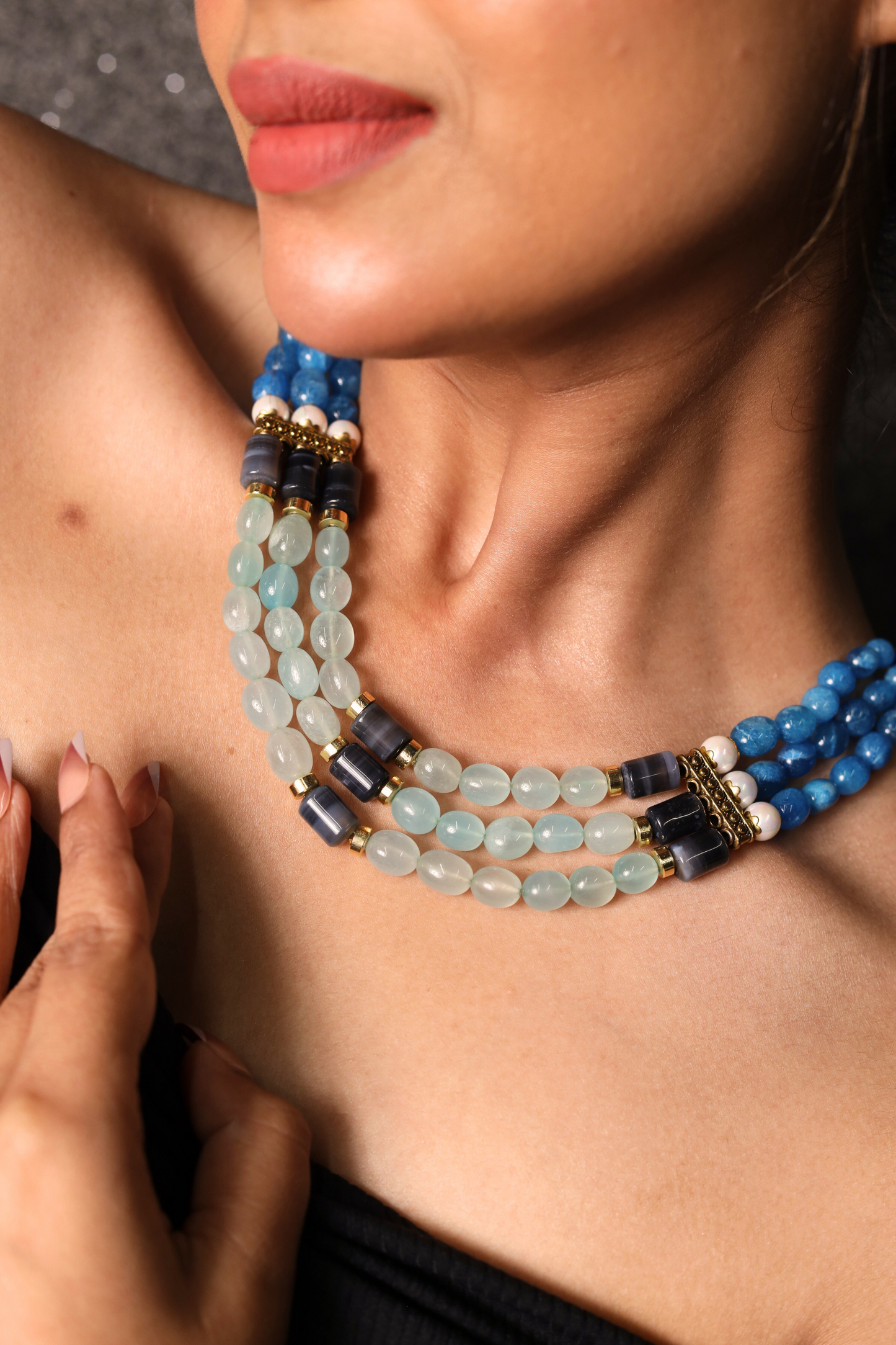 Multi Blue  Beads Necklace