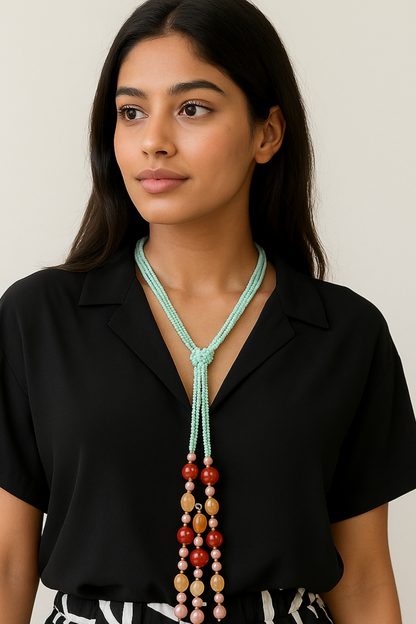 Elegant Natural Green Onyx Bunch Strings Necklace