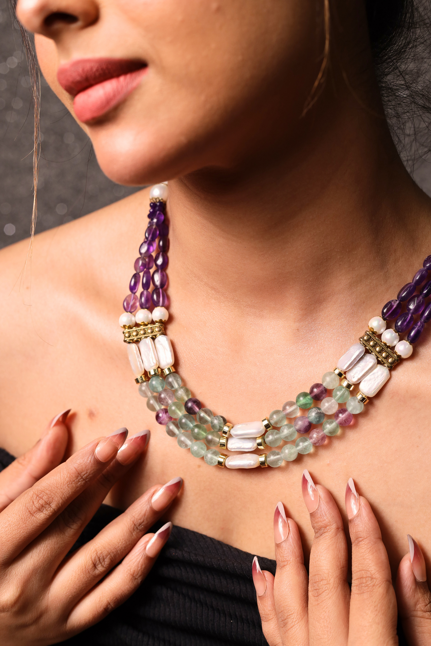 Fluorite and Amethyst Beads Necklace